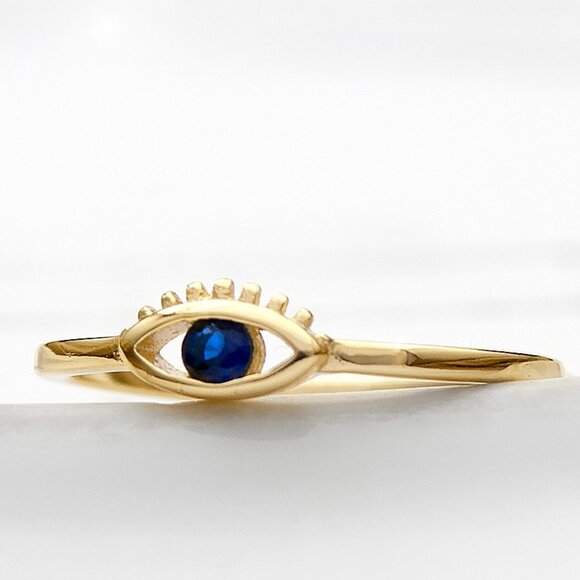 NEW Evil Eye Protection Ring, Delicate ring with Blue CZ, Size 7 - Picture 1 of 1